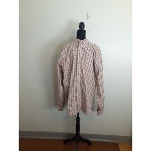 Eddie Bauer Button Down Shirt Men L Tall White Red Plaid Relaxed Fit